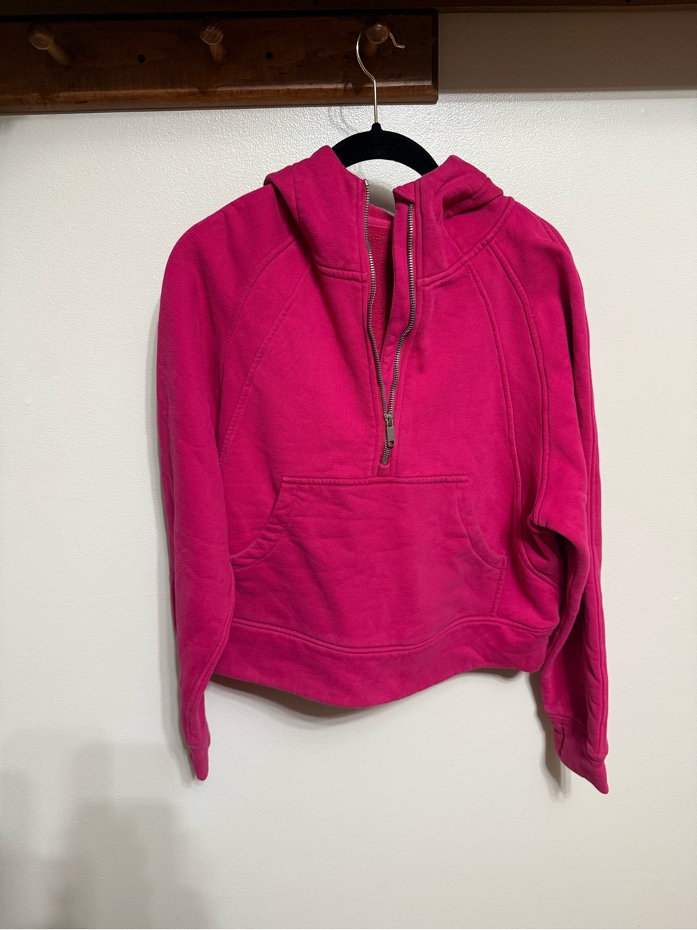 Women's Half-Zip Hooded Pullover Sweatshirt - Hot Pink